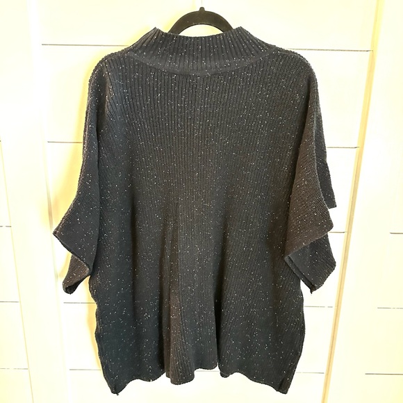 J Jill OS speckled blue oversized oblong crew neck short sleeve woman sweater - Picture 2 of 10